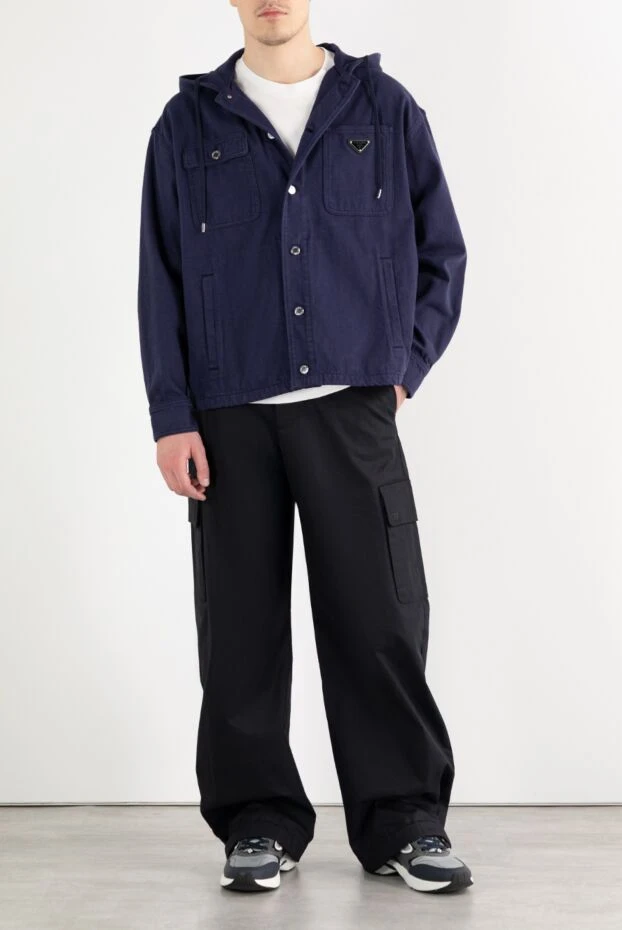 Prada джинсовая рубашка с капюшоном и логотипом синяя мужская 186992 - фото 2