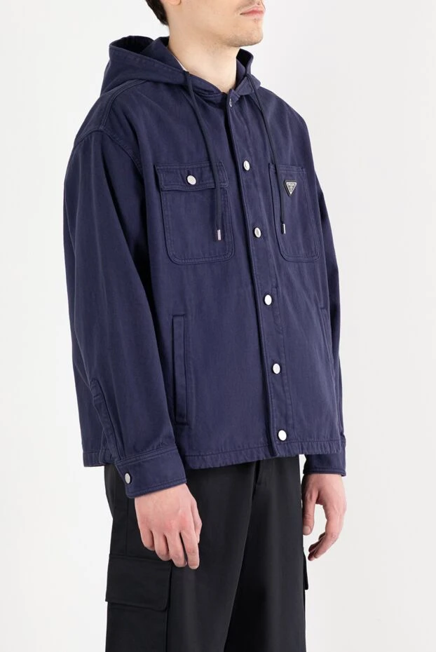 Prada джинсовая рубашка с капюшоном и логотипом синяя мужская 186992 - фото 3