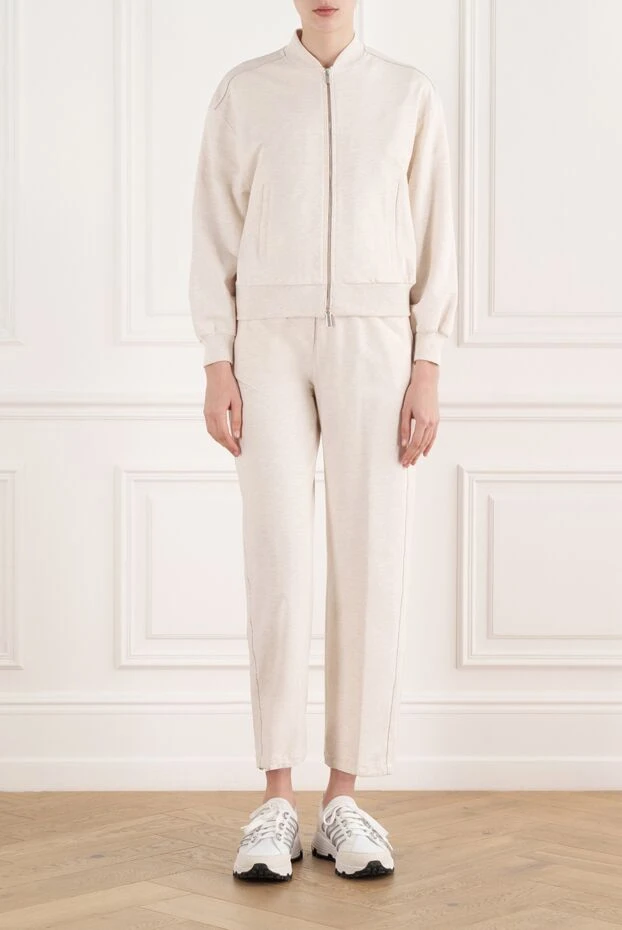Peserico бежевая толстовка-бомбер из мягкого эластичного хлопка с брюками 187002 - фото 2