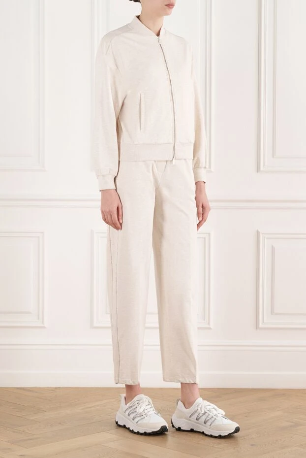 Peserico бежевая толстовка-бомбер из мягкого эластичного хлопка с брюками 187002 - фото 3