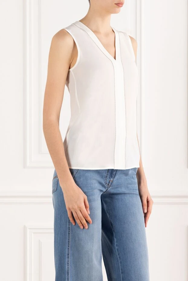 Peserico топ из шелкового крепдешина белая с v-образным вырезом 187006 - фото 3