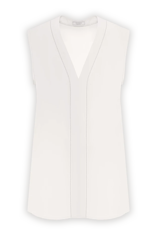 Топ из шелкового крепдешина бежевая с V-образным вырезом - фото 1