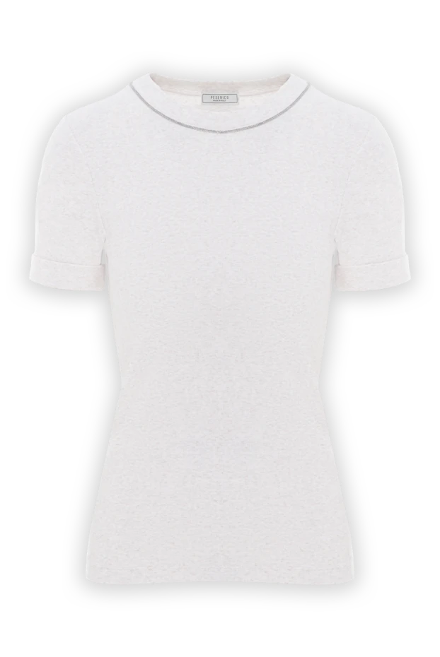 Beige women's micro-ribbed stretch jersey T-shirt - photo 1