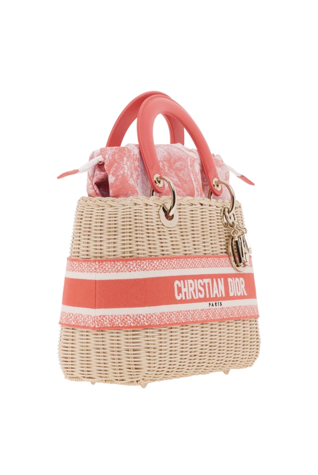 Dior плетёная сумка с короткими ручками и вышивкой розовая женская 187025 - фото 3