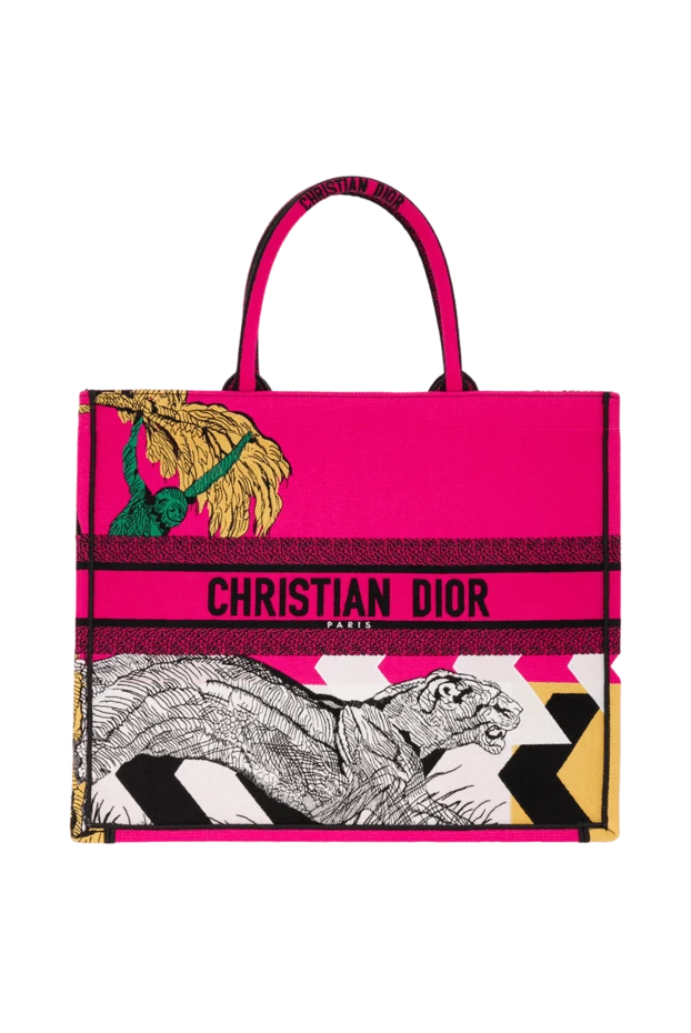 Сумка шоппер из хлопка розовая с фигурой тигра - фото 1