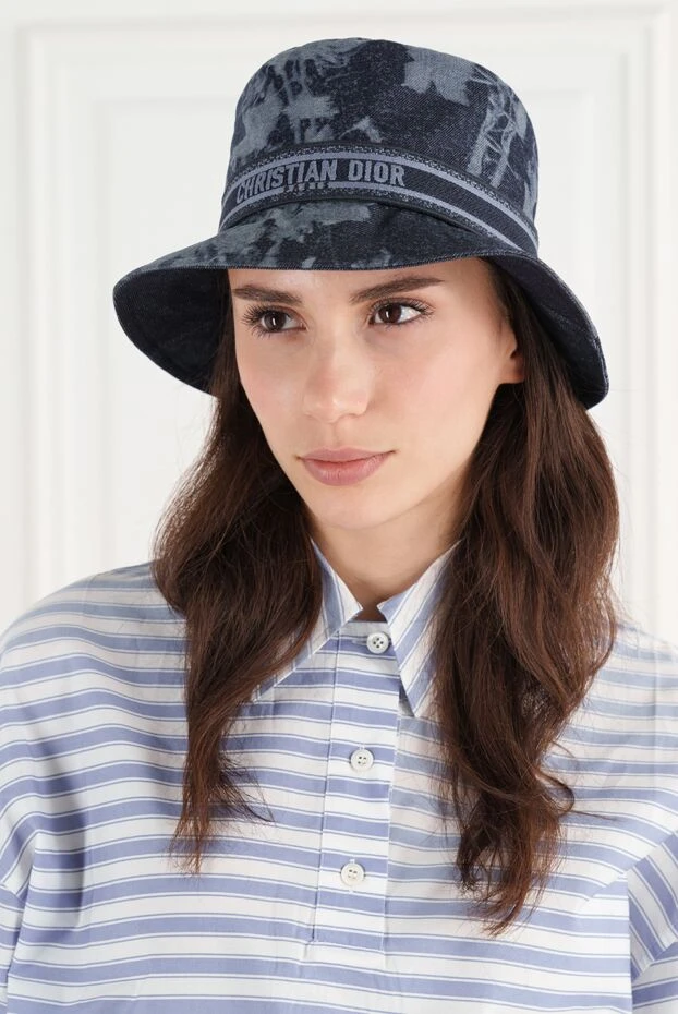 Dior женская панама синяя с логотипом из хлопка 187030 - фото 2