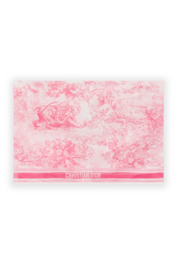 Женский хлопковый платок розовый с логотипом - фото 1