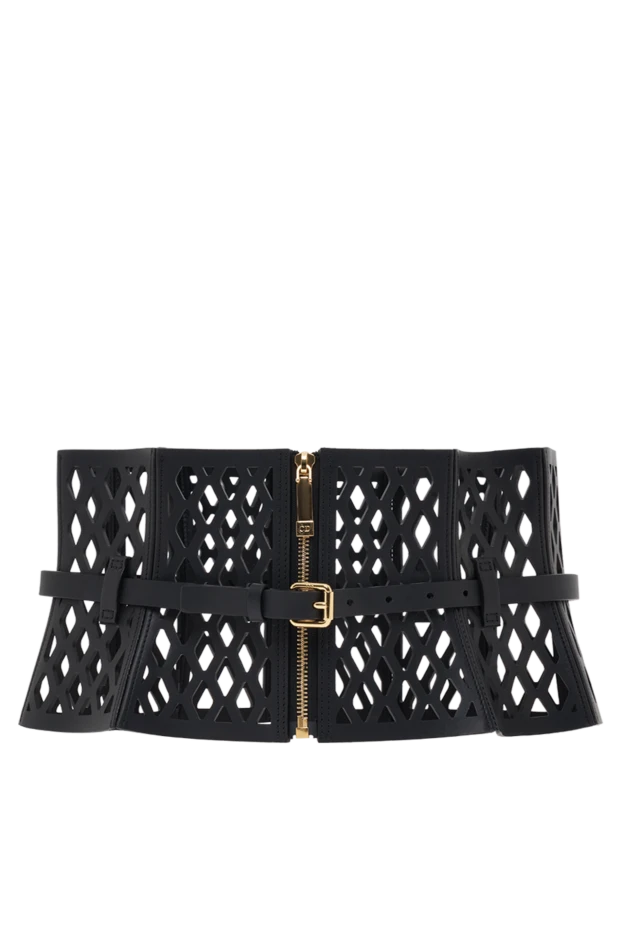 Кожаный пояс-корсет с лазерной резкой женский черный - фото 1