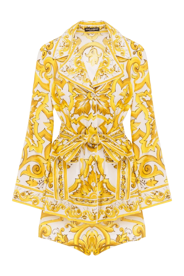 Костюм с шортами из шелкового твила с принтом майолики желтый - фото 1