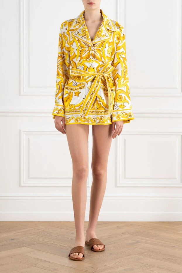 Dolce & Gabbana костюм с шортами из шелкового твила с принтом майолики желтый 187081 - фото 2