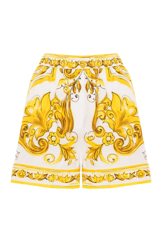 Шорты из шелкового твила с принтом майолики желтые - фото 1