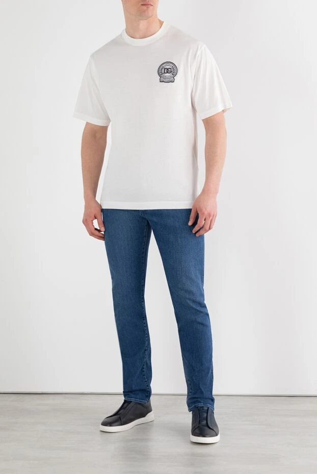 White cotton T-shirt with embroidered logo - photo 2
