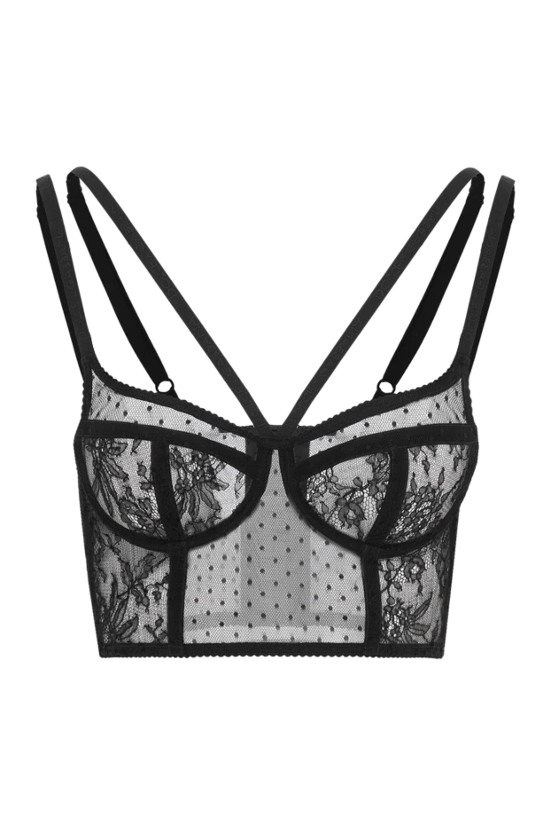 Бюстье в бельевом стиле из кружева с бретелями черный - фото 1