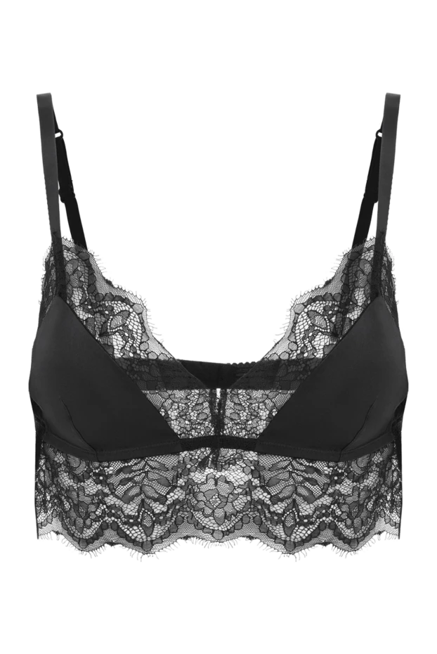 Бюстгальтер-бралетт с мягкими чашечками из атласа и кружева черный - фото 1