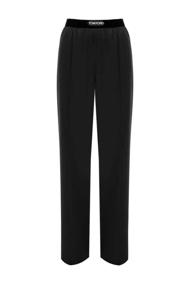 Women's black satin trousers with logo - photo 1