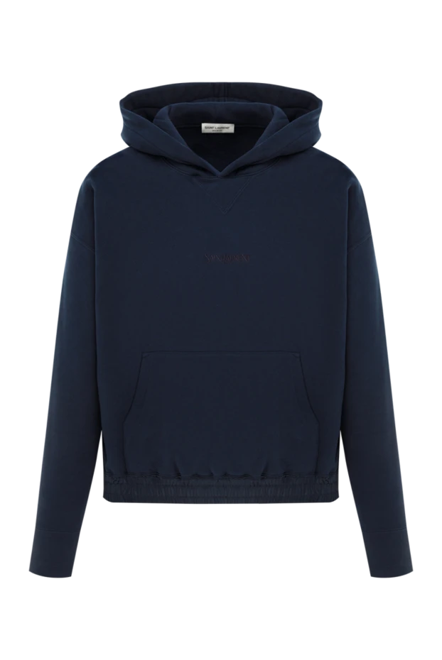 Хлопковое худи с капюшоном и вышитым логотипом синее - фото 1