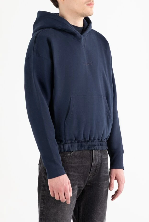 Saint Laurent хлопковое худи с капюшоном и вышитым логотипом синее 187118 - фото 3