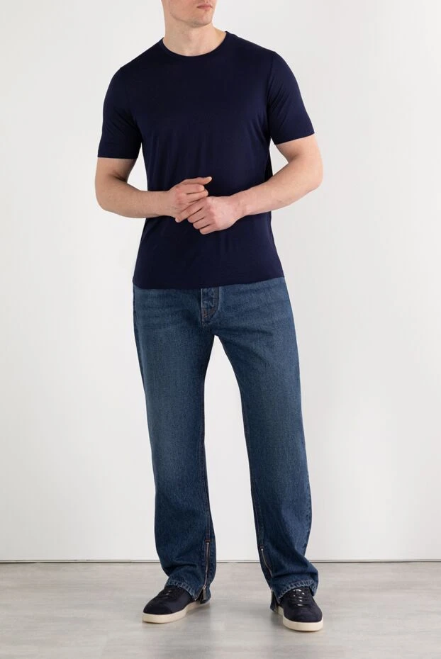 Plain blue viscose T-shirt for men - photo 2