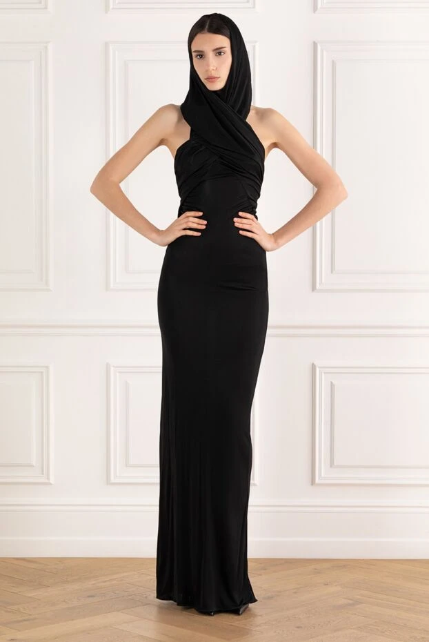 Saint Laurent длинное платье с капюшоном черное 187121 - фото 2