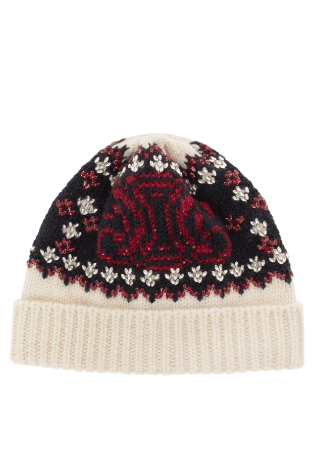 Вышитая шапка из шерсти в стиле Fair Isle белая - фото 1