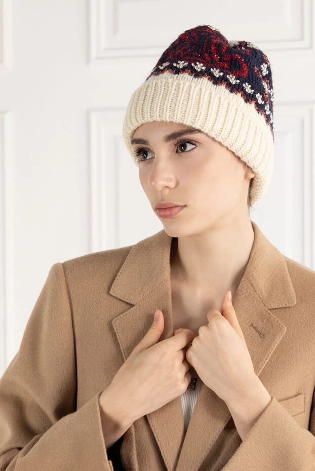 Вышитая шапка из шерсти в стиле Fair Isle белая - фото 2