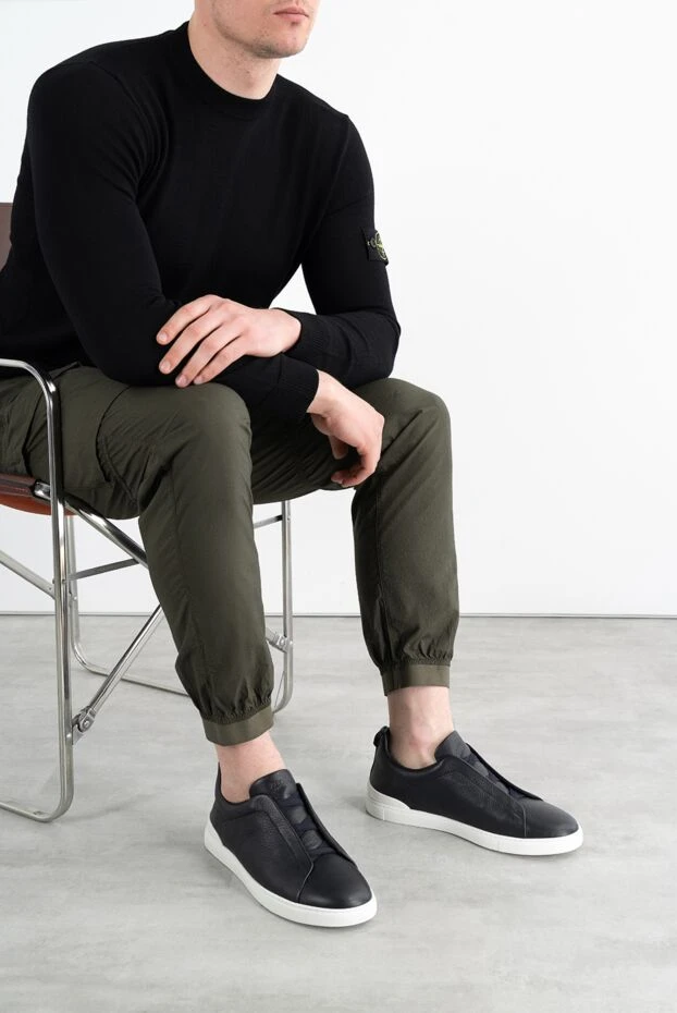 Ermenegildo Zegna сникеры triple stitch™ из темно-синей оленьей кожи 187136 - фото 2