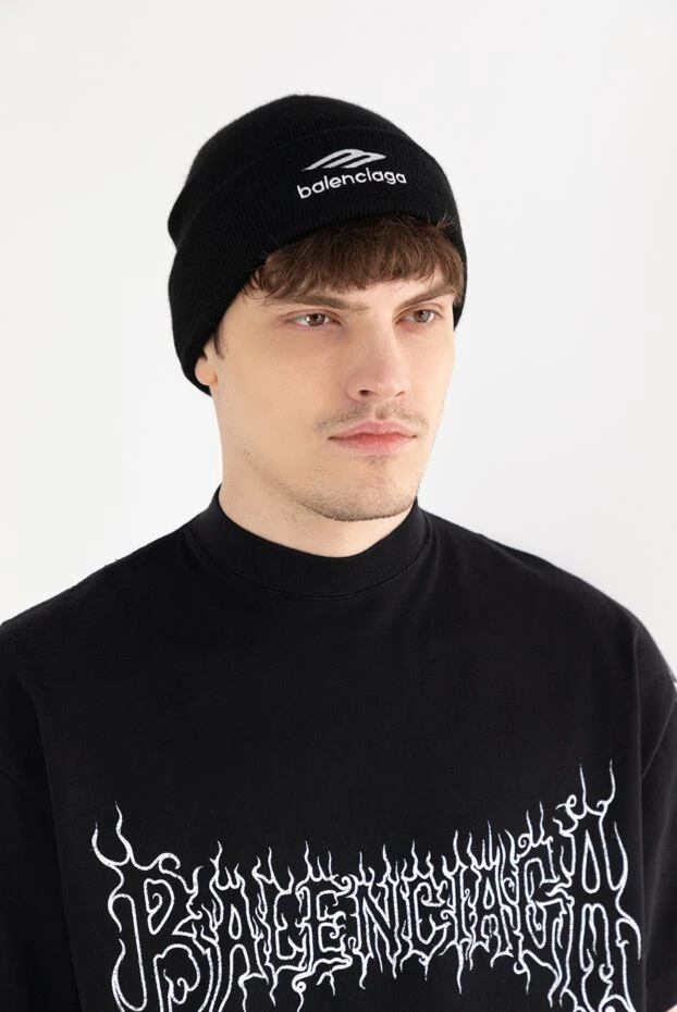 Balenciaga теплая мужская шапка черная с логотипом 187144 - фото 2