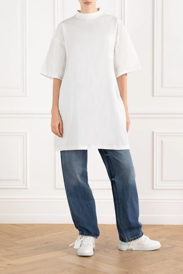 Balenciaga белая удлиненная футболка с нарисованным логотипом 187145 - фото 2