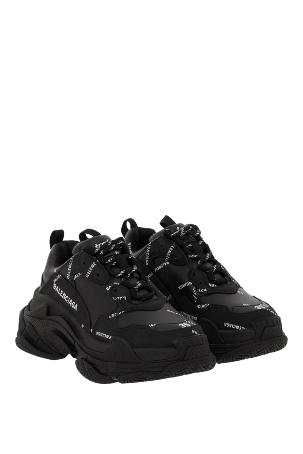Balenciaga кроссовки triple s из черной кожи с логотипом 187149 - фото 3