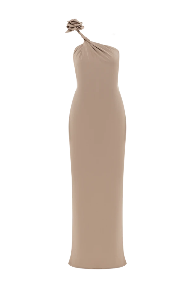Beige one-shoulder dress with floral appliqué - photo 1