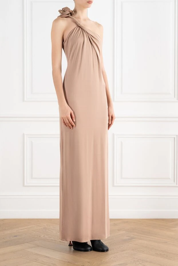 Magda Butrym платье на одно плечо с цветочной аппликацией бежевое 187151 - фото 3