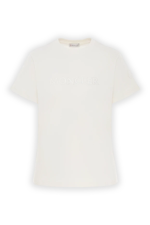 Футболка из хлопка бежевая украшенная кристаллами - фото 1