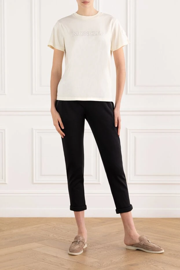 Moncler футболка из хлопка бежевая украшенная кристаллами 187161 - фото 2