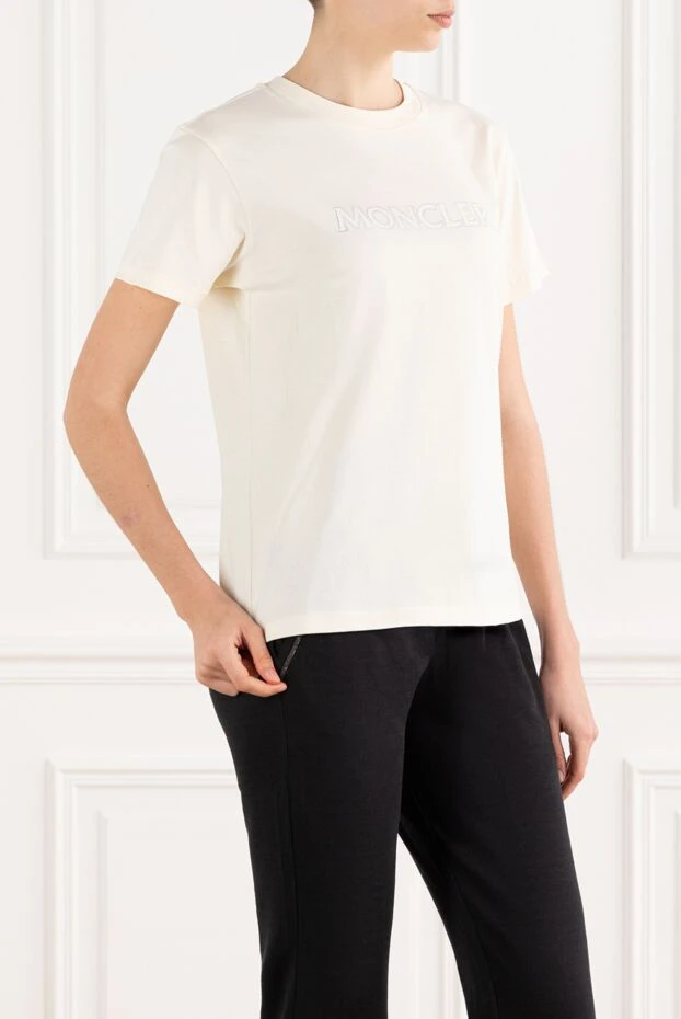 Moncler футболка из хлопка бежевая украшенная кристаллами 187161 - фото 3