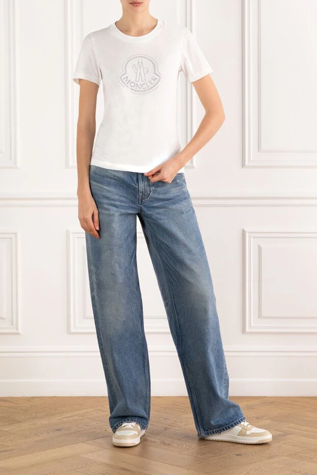 Футболка из хлопка с кристаллическим логотипом женская белая - фото 2