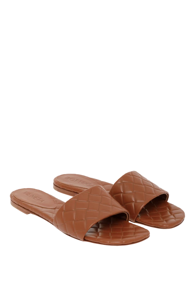 Bottega Veneta былғарыдан төселген жалпақ сандалдар қоңыр 187180 - фото 3