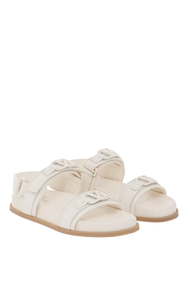 Valentino сандалии rockstud flat из кремовой кожи с логотипом 187182 - фото 3