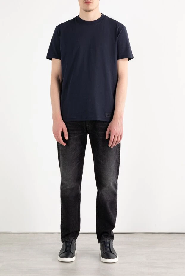 Valentino синяя футболка из хлопка с логотипом vltn мужская 187190 - фото 2