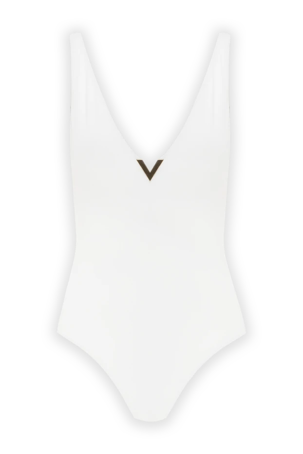 Цельный купальник с логотипом и V-образным вырезом белый - фото 1