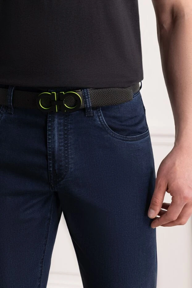 Salvatore Ferragamo ремень из зернистой кожи с пряжкой gancini синий мужской 187213 - фото 3