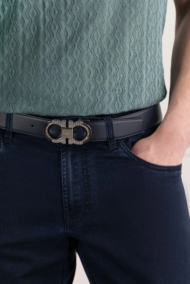 Salvatore Ferragamo мужской ремень двусторонний регулируемый синий 187214 - фото 3