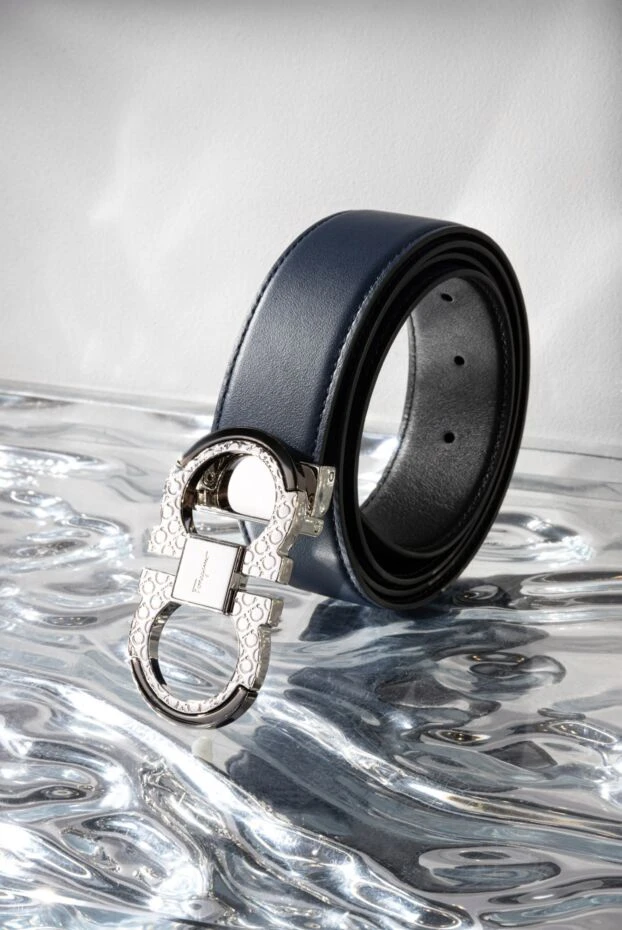 Salvatore Ferragamo мужской ремень двусторонний регулируемый синий 187214 - фото 2