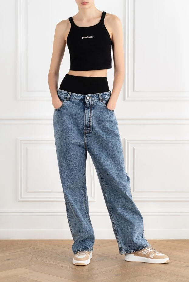 Palm Angels black cotton top with round deep collar 187217 - photo 2