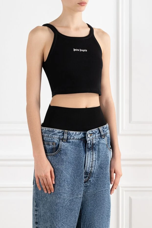 Palm Angels black cotton top with round deep collar 187217 - photo 3