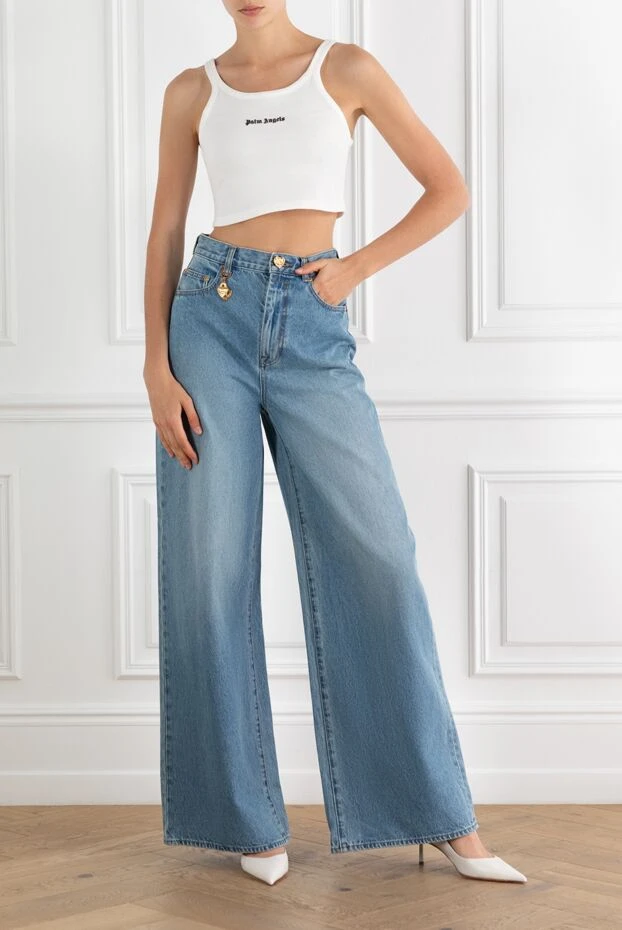 Palm Angels white cotton top with logo 187218 - photo 2