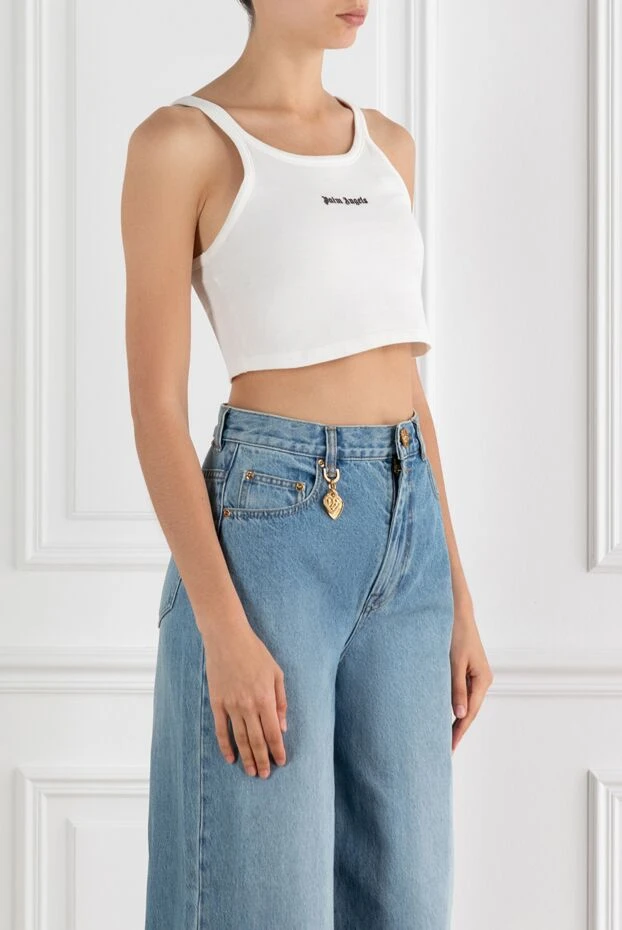 Palm Angels white cotton top with logo 187218 - photo 3