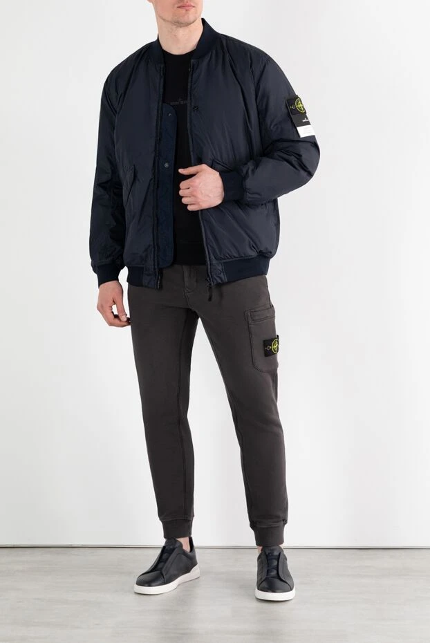 Stone Island бомбер темно-синий с логотипом на рукаве 187219 - фото 3