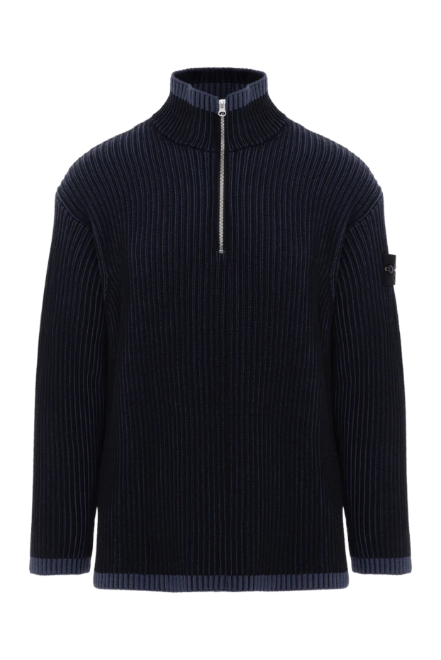 Мужской синий свитер в рубчик из натуральной шерсти - фото 1
