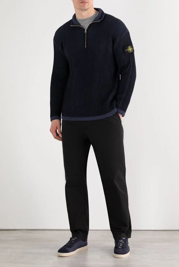 Stone Island men's blue ribbed sweater made of natural wool 187221 - photo 2