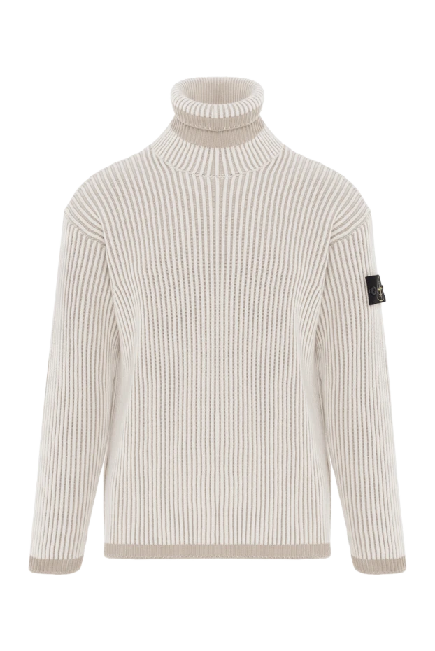 Beige men's knitted ribbed turn-up sweater - photo 1